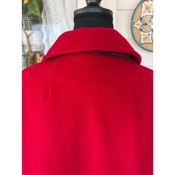 Vintage 80's Veloura Fleece Red Womens Jackect Coat With Scarf Sz 12 - Picture 13 of 14